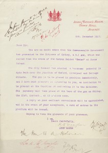Invitation to Premier Holman to attend the unveiling of the Emden Memorial, 1917. NRS 12060 [9/4762 letter B17-5976, p.2]