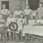 Red Cross workers at Coonamble Public School knitting and spinning, 1918. From NRS 15051.