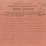 [Fig. 15] Telegram from Andrew Fisher about NSW woollen mills tendering for troop uniforms. From NRS 12060 [9/4693 letter 14/5996, p.1 of 2)