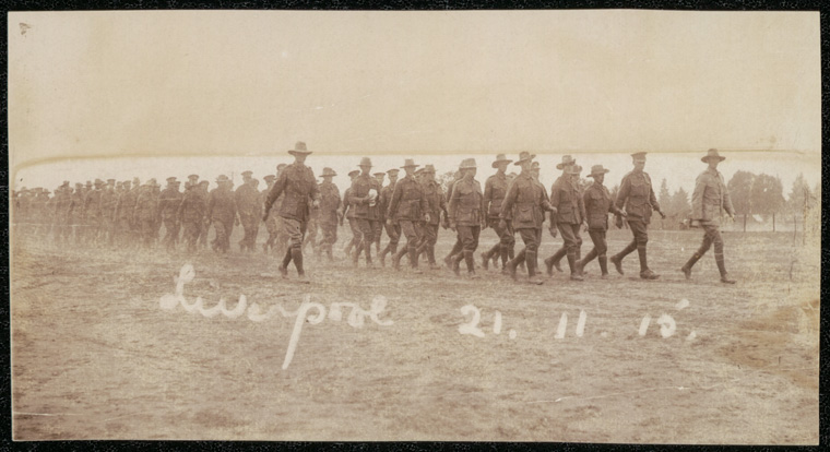 Soldiers drilling at Liverpool Camp, 21 November 1915. From NRS 4474 [1/194] D4480, image 11.