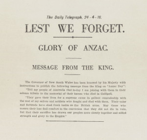 Fig 5: Message from the King, The Daily Telegraph , 24/4/1916. From NRS 4541, [7/1668A]